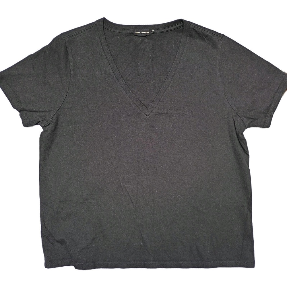Good American Casual Black Cotton V Neck Tee T Shirt GT0278V Size XL